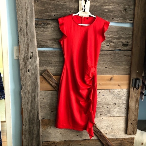 Flutter Sleeve Red Dress Size Large - Picture 1 of 5